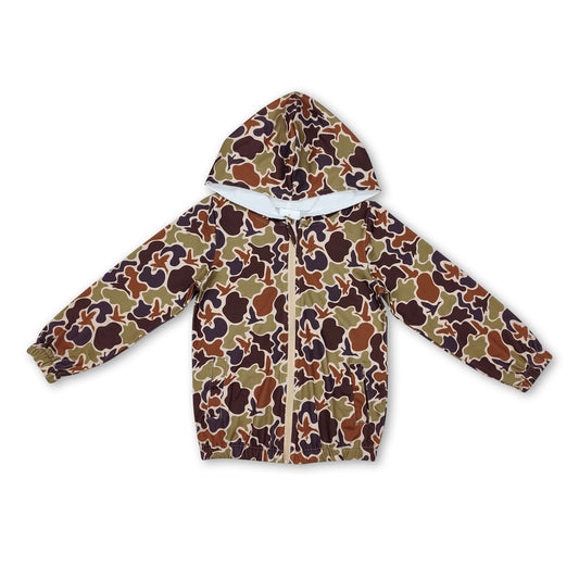 Long sleeves brown camo duck kids boys zipper hoodie jacket