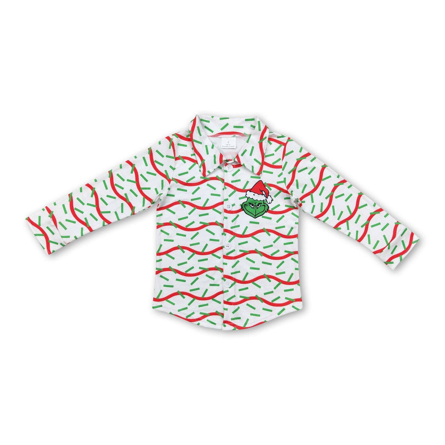 Long sleeves green face Christmas baby kids button down shirt