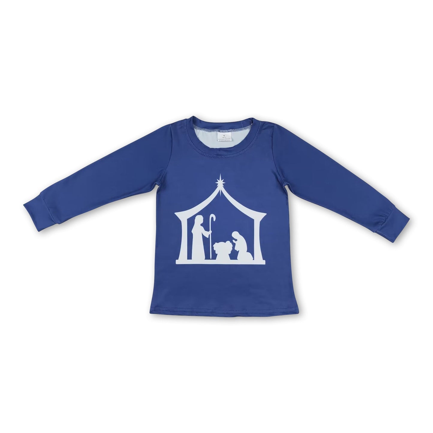 Navy nativity long sleeves kids Christmas shirt