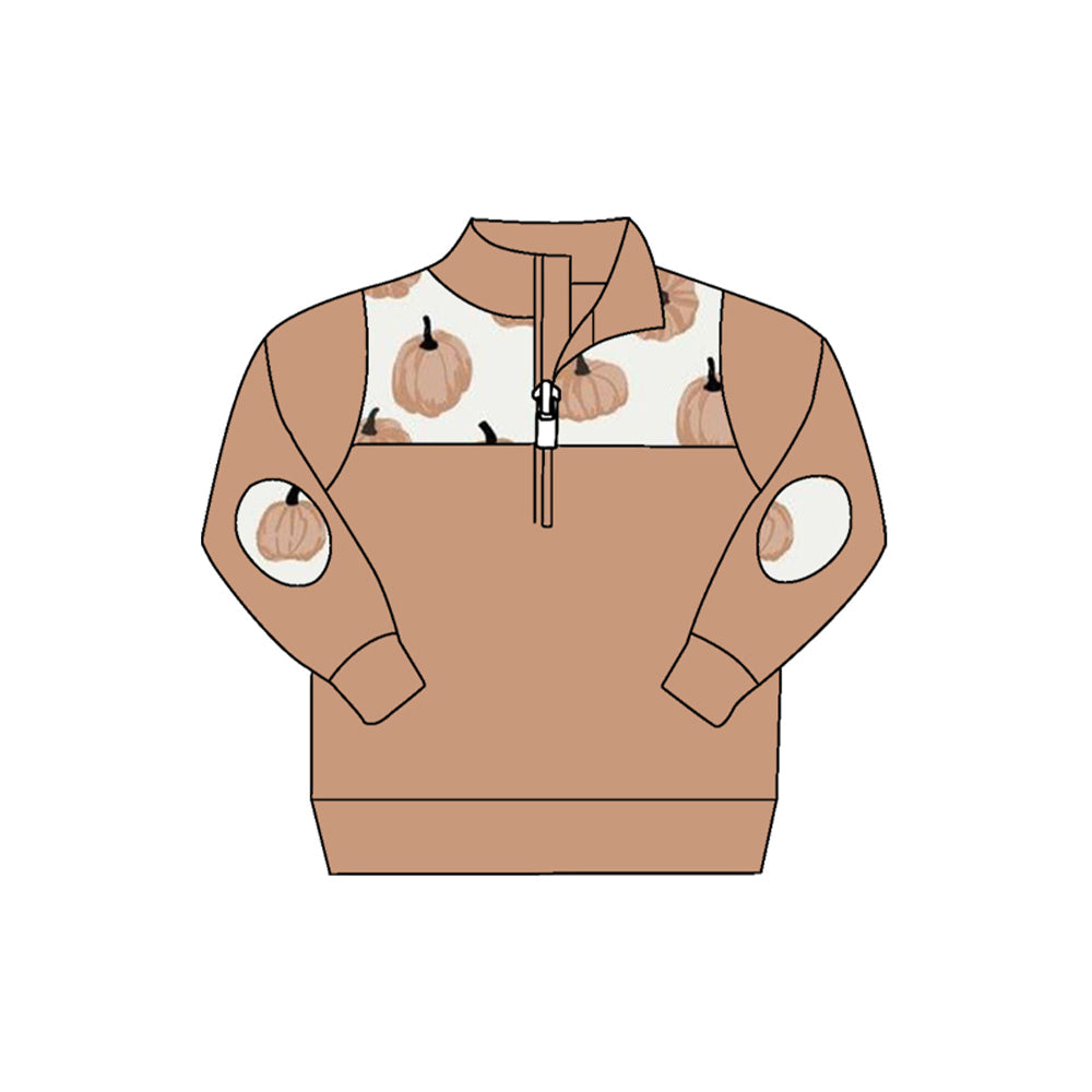 Long sleeves pumpkin kids boys fall zipper pullover