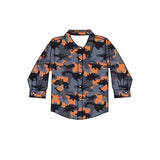 Orange dinosaur camo kids boys button down shirt