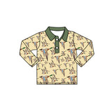 Olive long sleeves duck kids boys polo shirt