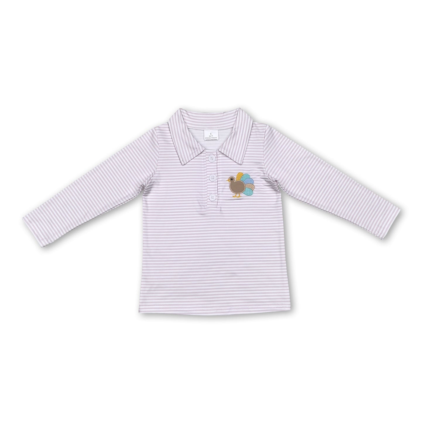 Khaki stripe turkey kids boys Thanksgiving polo shirt