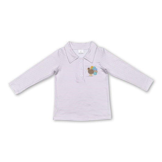 Khaki stripe turkey kids boys Thanksgiving polo shirt