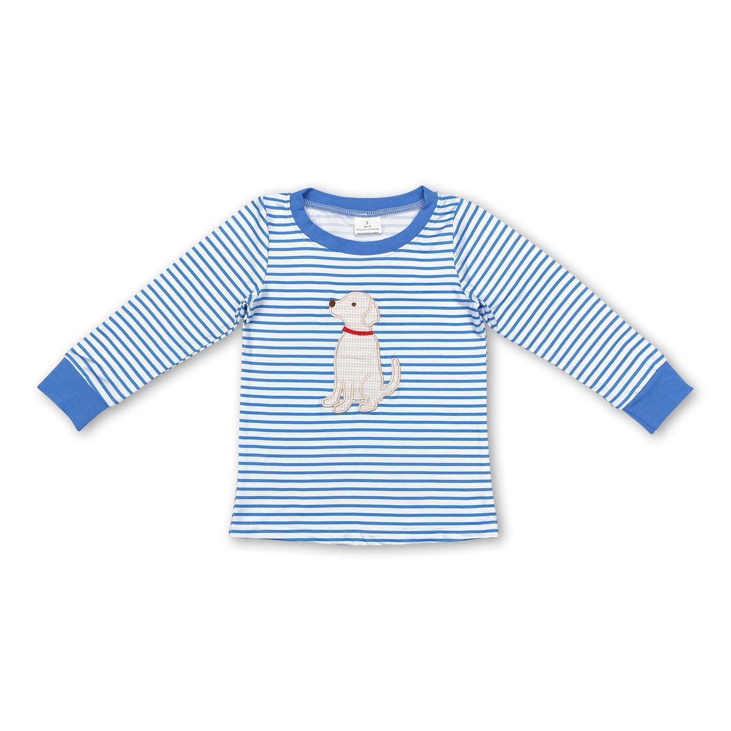 Blue stripe long sleeves dog kids boys shirt