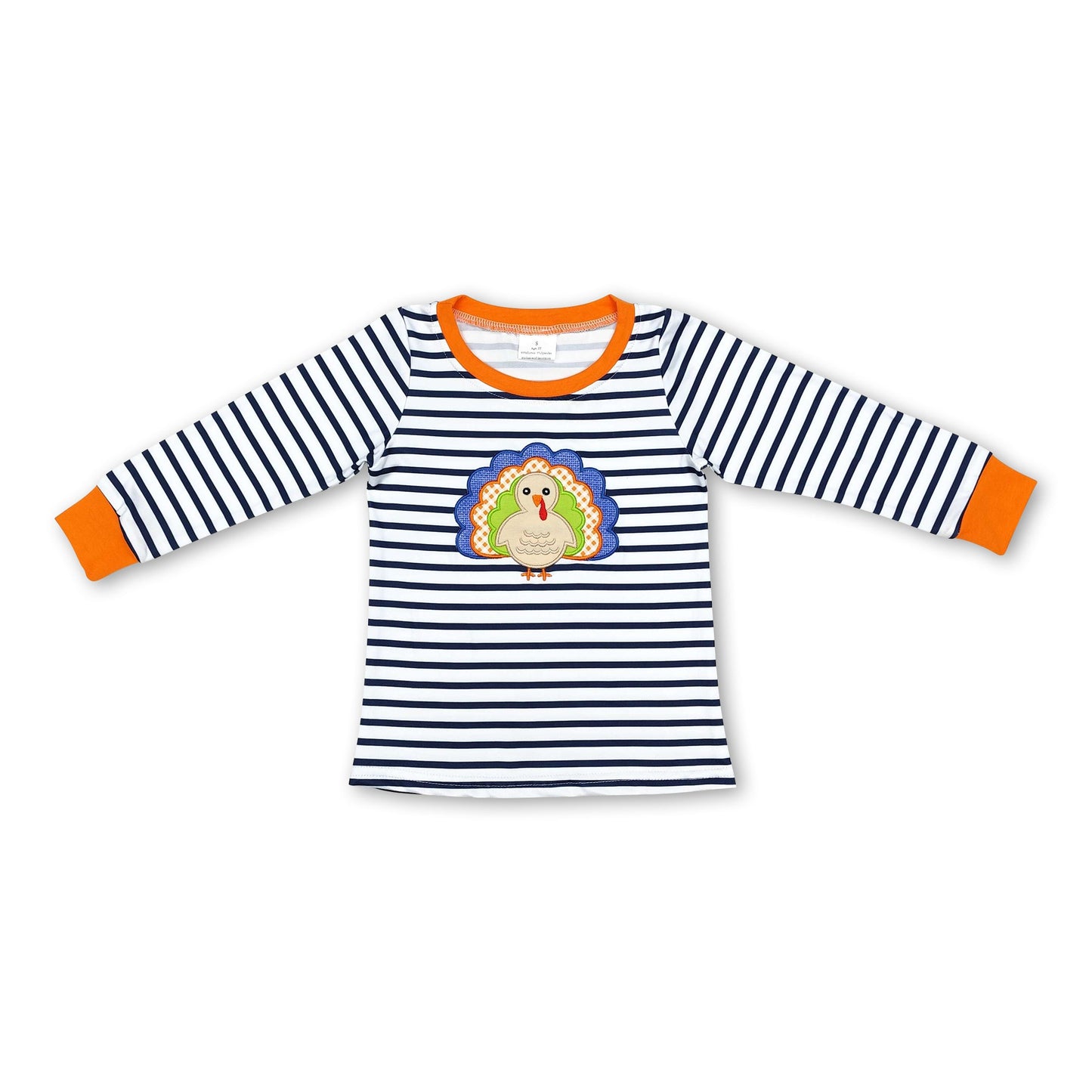 Blue stripe long sleeves turkey boys Thanksgiving shirt