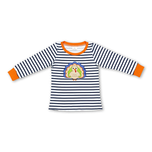 Blue stripe long sleeves turkey boys Thanksgiving shirt