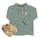 Green long sleeves stripe duck boys polo shirt