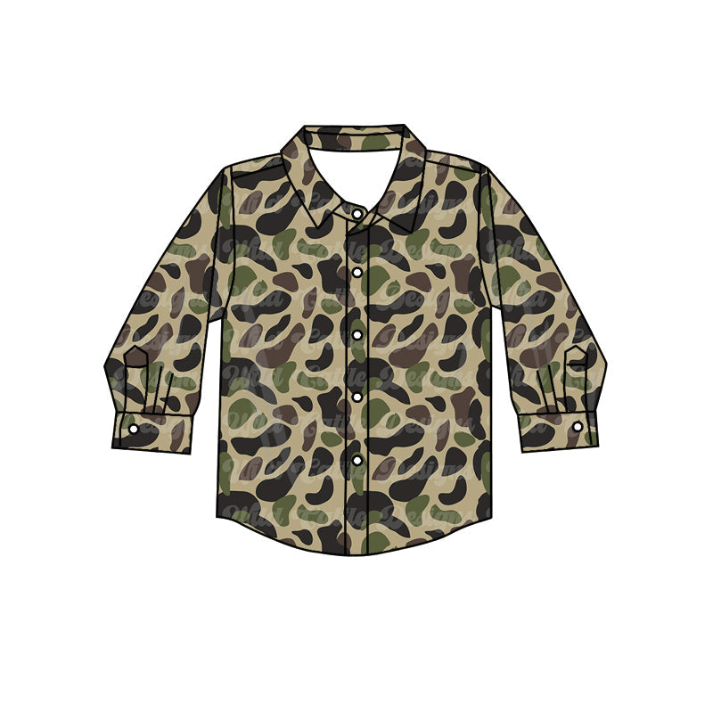 Olive camo long sleeves kids boys button down shirt