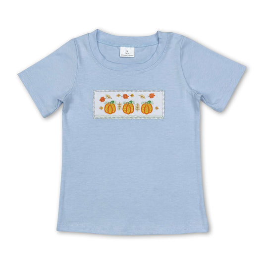 Light blue pumpkin leaves kids boys fall shirt