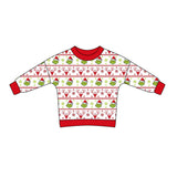 Long sleeves green face deer kids girls Christmas shirt