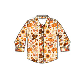 Turkey pumpkin pie boys Thanksgiving button down shirt