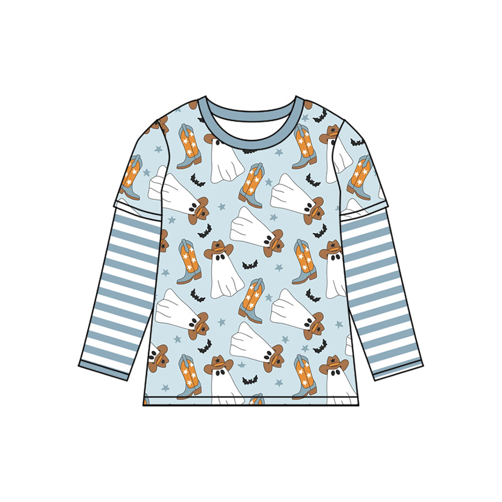 Long sleeves stripe ghost boots kids boys Halloween shirt
