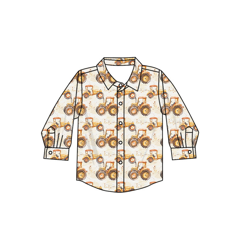 Long sleeves tractor farm boy fall button down shirt