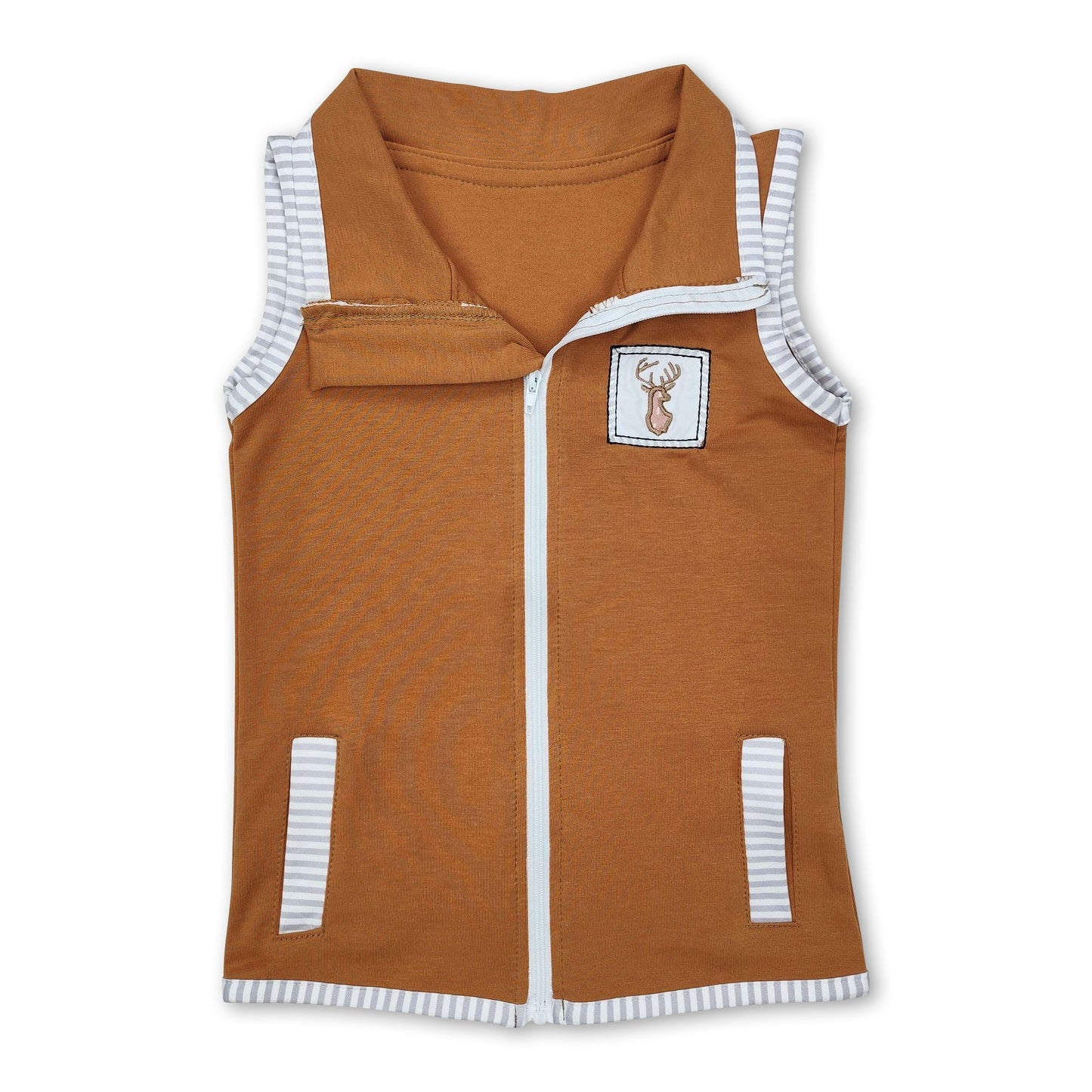 Sleeveless deer pockets baby boy zip vest