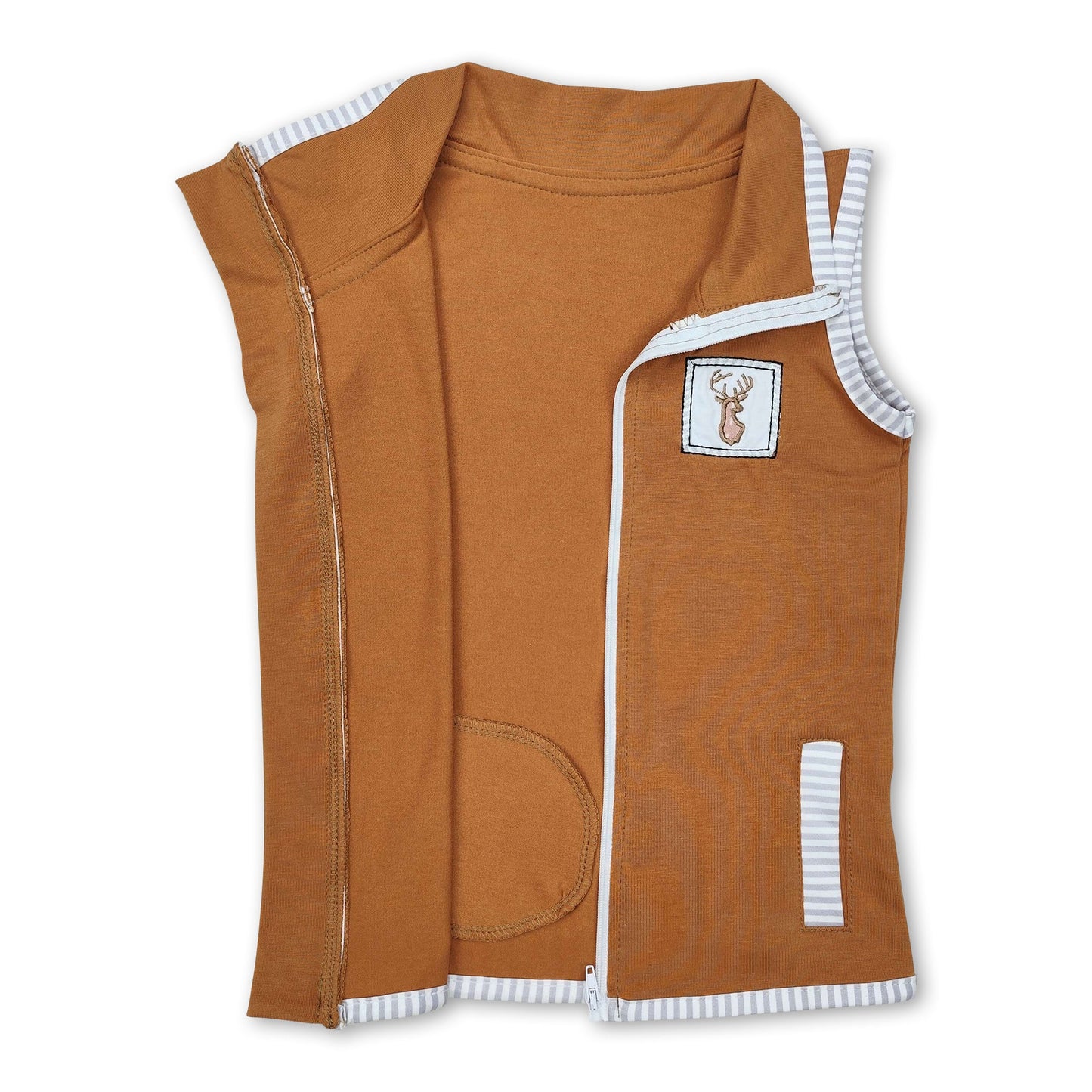 Sleeveless deer pockets baby boy zip vest