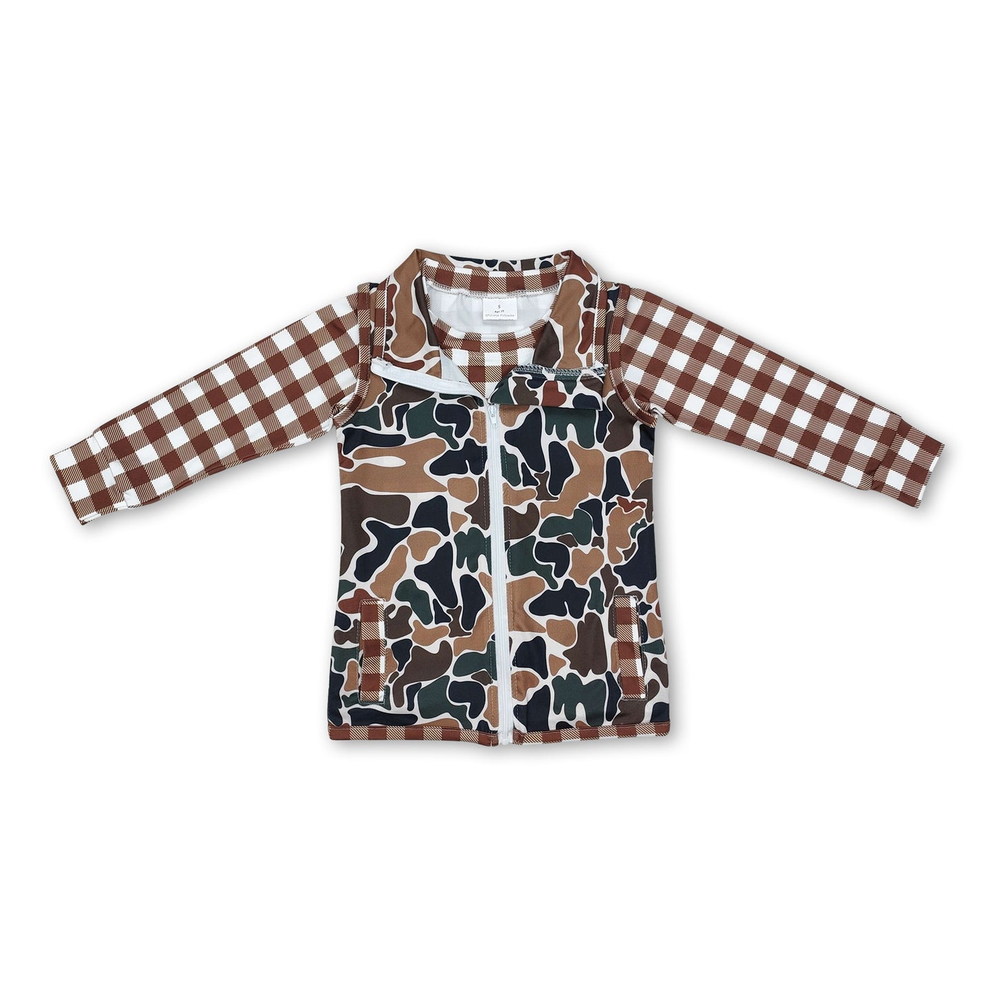 Plaid long sleeves top camo vest kids boys clothes