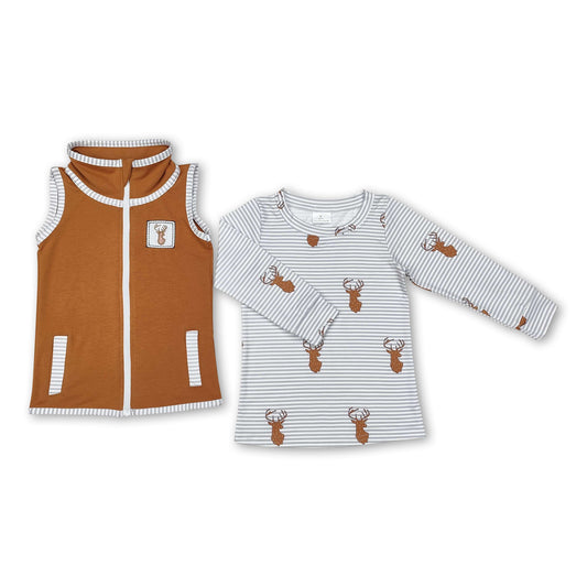 Stripe deer top sleeveless vest kids boys clothes