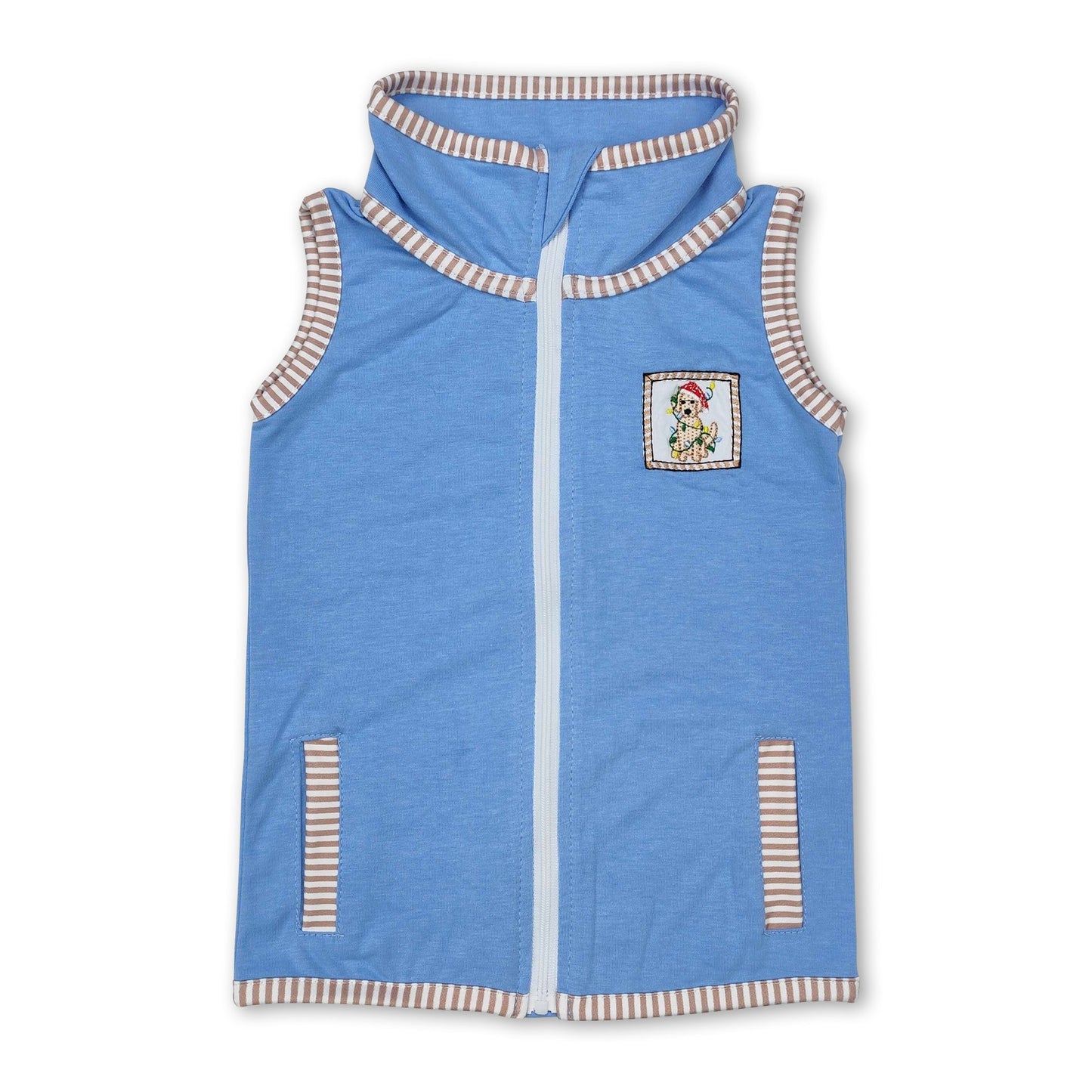 Sleeveless Christmas hat dog baby boy zip vest