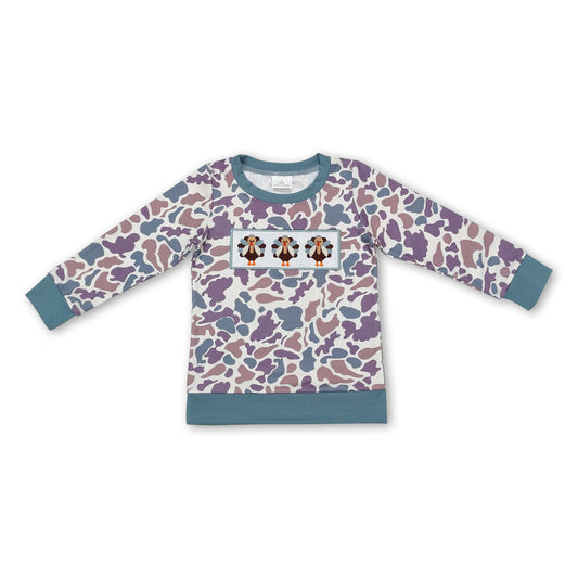 Long sleeves turkey camo kids Thanksgiving shirt