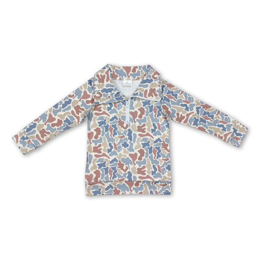 Long sleeves camo zipper kids boys pullover