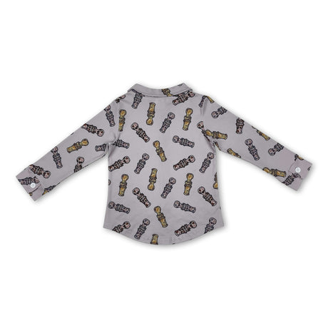 Grey long sleeves camo duck call kids button down shirt