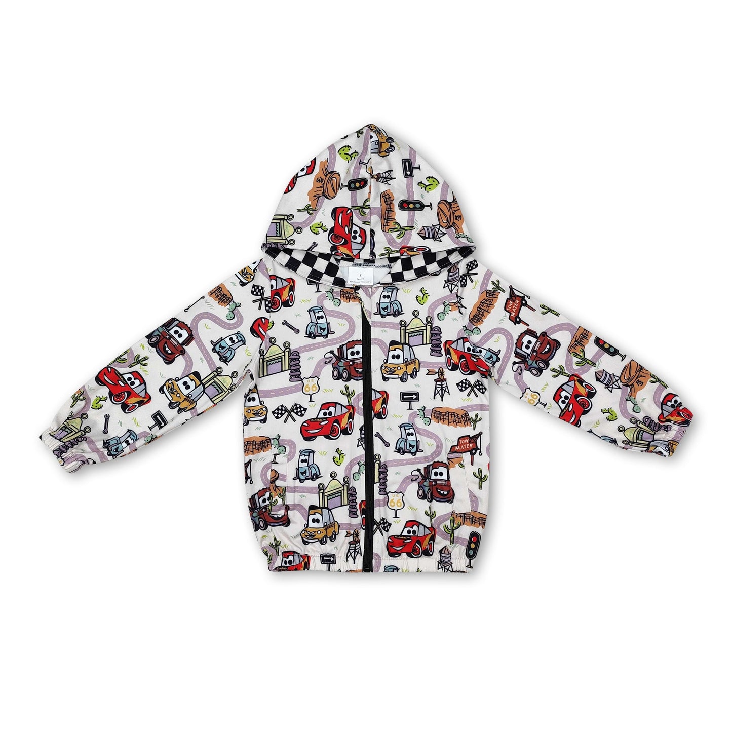 Long sleeves cars kids boys plaid hooded zipper jacket