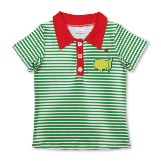 Short sleeves green stripe golf kids boys polo shirt