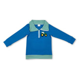 Long sleeves green stripe tractor farm kids boys zip pullover