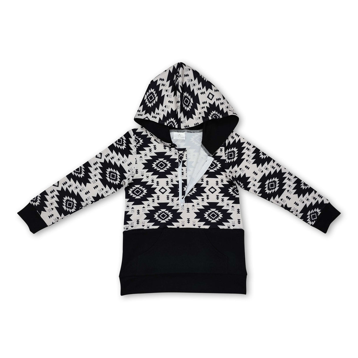 Long sleeves black aztec kids western hoodie