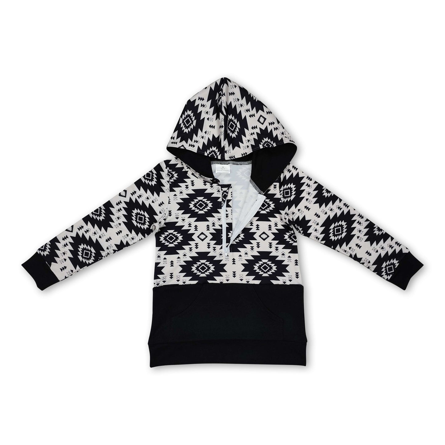 Long sleeves black aztec kids western hoodie