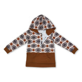 Long sleeves brown aztec kids western hoodie