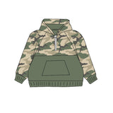 Long sleeves green camo pocket kids hunting hoodie
