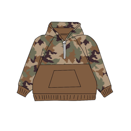 Long sleeves brown camo pocket kids hunting hoodie