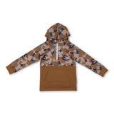 Long sleeves brown camo pocket kids hunting hoodie