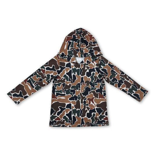 Long sleeves brown camo kids boys hoodie