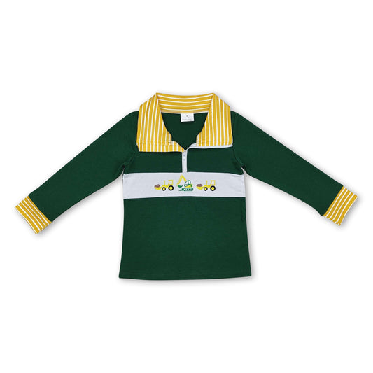 Stripe long sleeves green constructions boys pullover