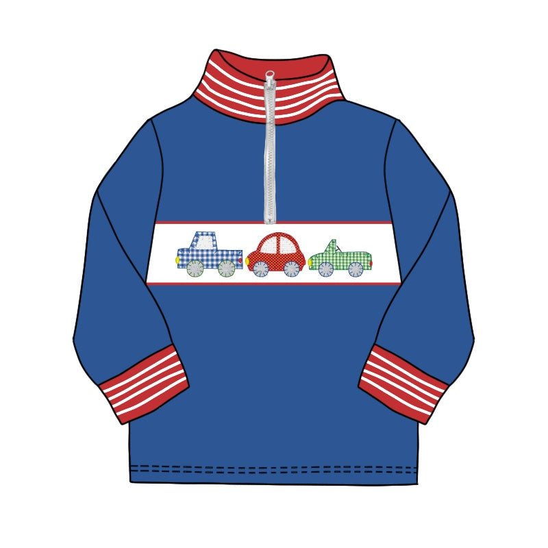 Stripe long sleeves blue cars baby boys pullover