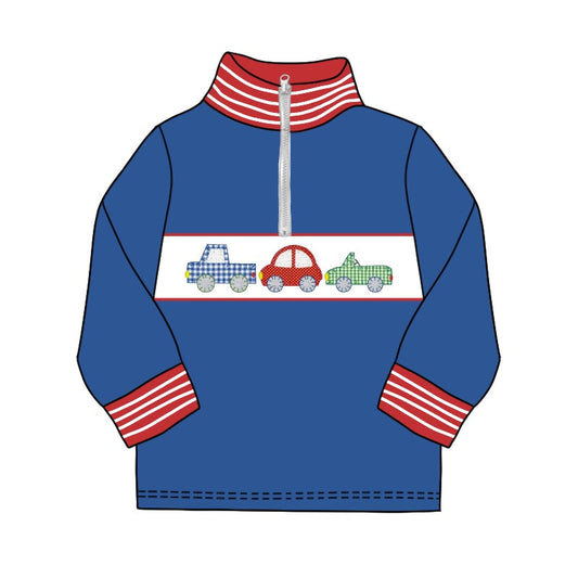 Stripe long sleeves blue cars baby boys pullover