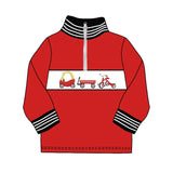 Stripe long sleeves red cars little boys pullover