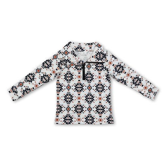 White long sleeves aztec kids boys western zip pullover