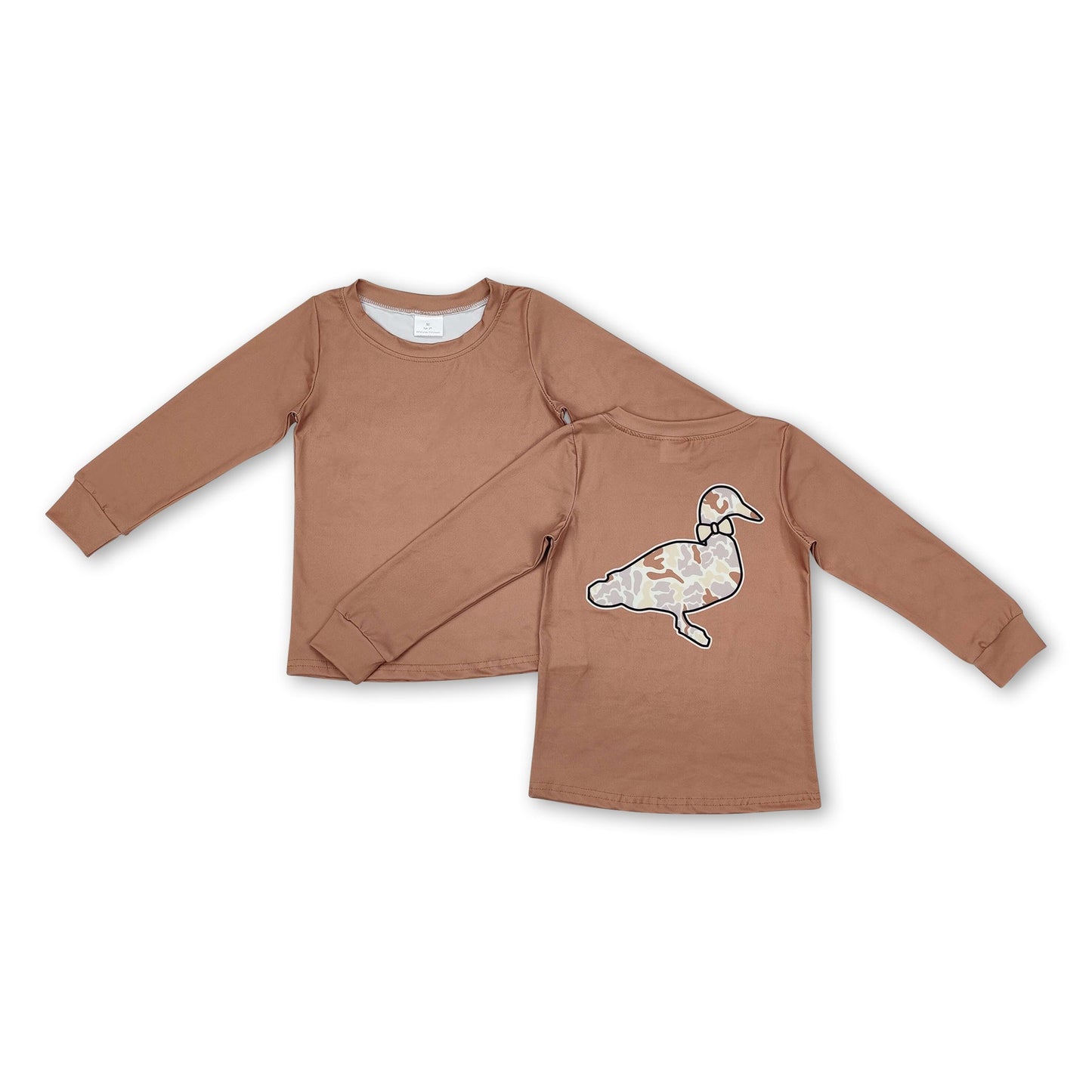 Brown long sleeves camo duck kids boys hunting shirt