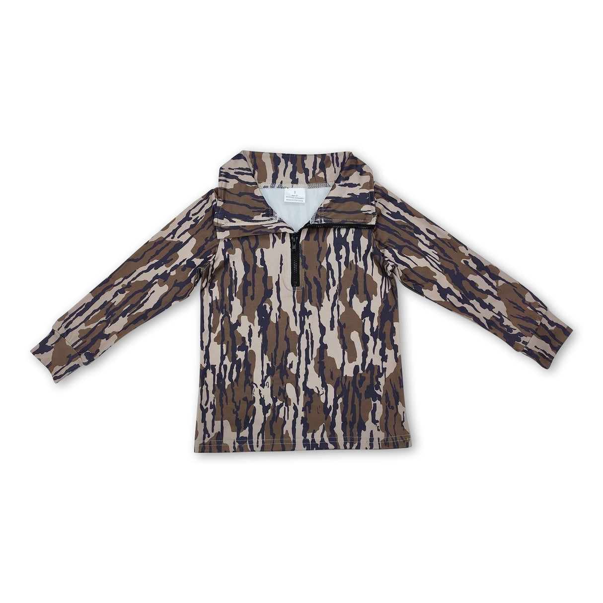 Long sleeves bottomland camo boys hunting zip pullover