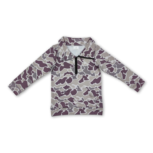 Long sleeves camo pocket boys zip pullover