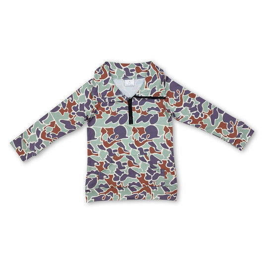 Long sleeves mint camo pocket kids zip pullover