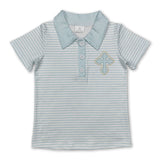 Short sleeves stripe cross kids boys Easter polo shirt