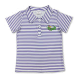 Short sleeves purple stripe alligator boys Mardi Gras polo shirt