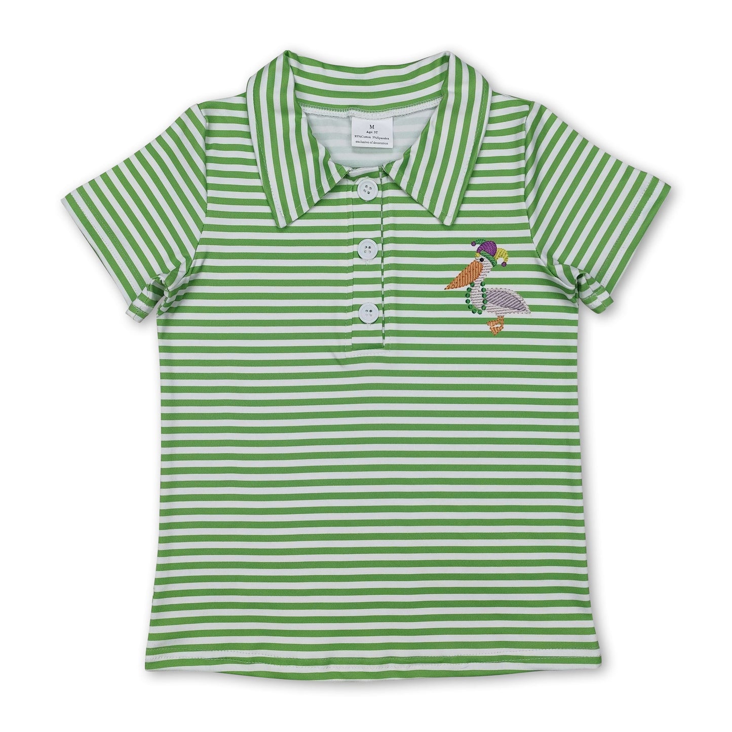 Short sleeves green stripe pelican kids boys polo shirt