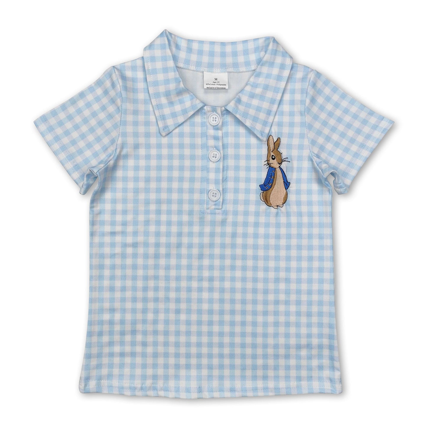 Short sleeves light blue rabbit boys Easter polo shirt