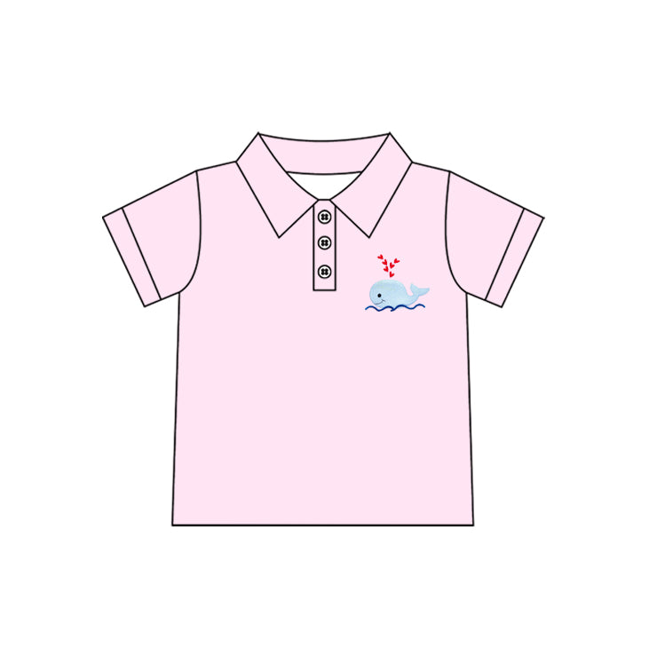 Short sleeves pink whale kids boys summer polo shirt